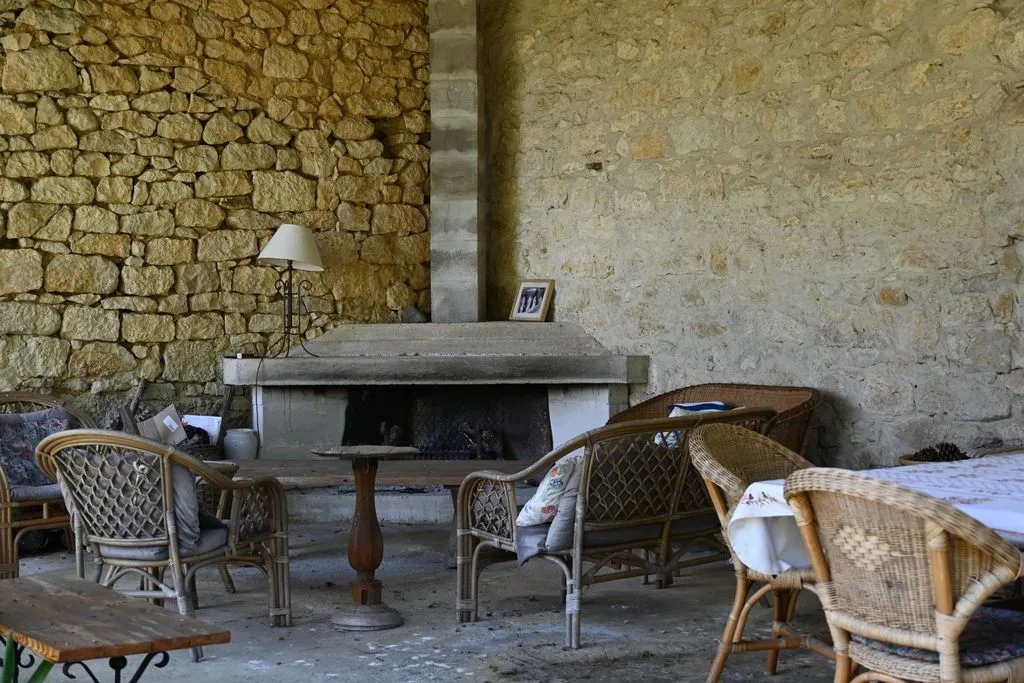 The barn fireplace, lit most evenings